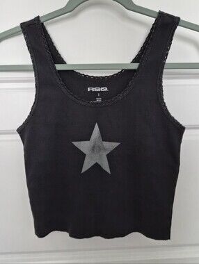 RSQ Women's Grey and Black Star Tank Top Size S